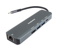 PREMIUMCORD Adaptér USB-C na Gigabit 10/100/1000Mbps + 1x HDMI,  2x USB3.2, 1x PD 100W konektor, Šedá