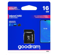 GOODRAM MicroSDHC karta 16GB M1AA, UHS-I Class 10, U1 + adaptér