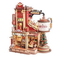 RoboTime 3D dřevěná skládačka hrací skříňky Kouzelná továrna na dárky