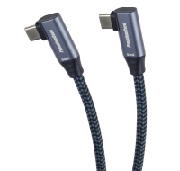 PremiumCord USB-C 2x zahnutý kabel ( USB 3.2 GEN 2x2, 5A, 100W, 20Gbit/s ) bavlněný oplet, délka: 2m