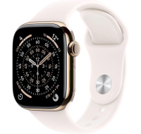 Apple Watch Series 11 GPS + Cellular 46mm Gold Titanium Case with Light Blush Sport Band - S/M