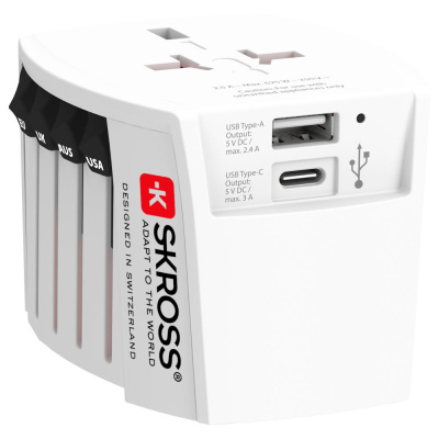 BAZAR - SKROSS cestovní adaptér MUV USB, USB A+C, univerzální pro 150 zemí - Poškozený obal (Komplet)
