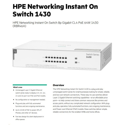 HPE Networking Instant On Switch 8p Gigabit CL4 PoE 64W 1430