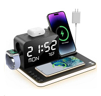 WG Multifunkční zařízení 7v1 (hodiny, datum, teplota, nabíječka telefon+hodinky+sluchátka)