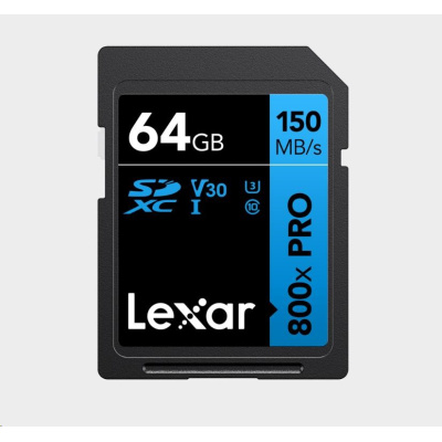 Lexar SDXC 800x Pro UHS-I cards, C10 (V30) U3, R150, 64GB