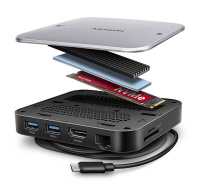 AXAGON HMC-UFO, USB 10Gbps hub, 2x USB-A, USB-C, HDMI 4k/60, RJ-45, M.2 slot, SD/mSD, audio, PD 100W, kabel USB-C 65cm