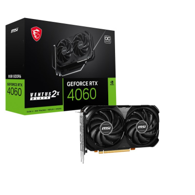 BAZAR - MSI VGA NVIDIA GeForce RTX 4060 VENTUS 2X BLACK 8G OC, 8G GDDR6, 3xDP, 1xHDMI - Po opravě (Bez příšlušenství)