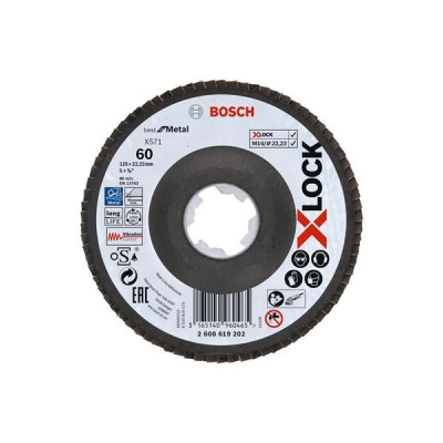 BOSCH lamelové brusné kotouče Best for Metal systému X-LOCK, šikmá verze, fíbrová deska, 125 mm, G 60, X571