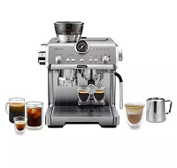 DeLonghi La Specialista Opera pákový kávovar, 1550 W, vestavěný mlýnek, parní tryska MyLatte, nerez