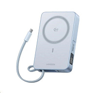 UGREEN magnetická powerbanka MagFlow 10000mAh s diplejem, Li-ion, 30W, MagSafe, 2x USB-C, stříbrná