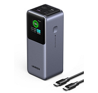 UGREEN powerbanka s rychlým nabíjením 20000mAh 3-port s displejem, Li-ion, 130W, 2x USB-C, 1x USB-A, stříbrná