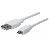 MANHATTAN Kabel propojovací USB 2.0  A Male / Micro-B Male, 1.8m, bílý