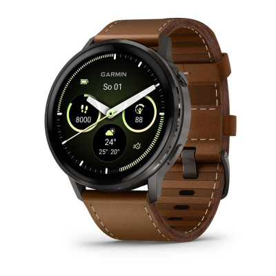 Garmin Venu 4 (45 mm) Slate / Černý silikonový řemínek a Hnědý kožený řemínek, EU (upravit kartu)