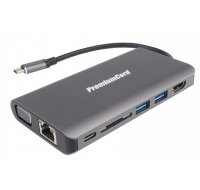 PREMIUMCORD Převodník USB3.1 typ C na HDMI+VGA+RJ45+2xUSB3.0+SD card +3,5mm+PD charge