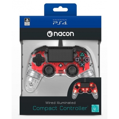 Nacon Wired Compact Controller - ovladač pro PlayStation 4 - průhledný červený