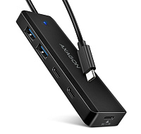AXAGON HUE-C2C, 4× USB 5Gbps TRAVEL hub, 2× USB-A + 2× USB-C, USB-C napájení, kabel USB-C 19cm