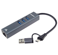 PremiumCord Adaptér USB-C a USB-A na Gigabit 10/100/1000Mbps + 3x USB 3.2 konektor
