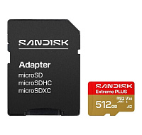 SanDisk MicroSDHC karta 512GB Extreme PLUS (R250/W1700MB/s, UHS-I V30, Rescue Pro Deluxe) + adaptér