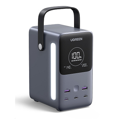 UGREEN powerbanka s rychlým nabíjením 48000mAh 5-port s displejem a LED, Li-ion, 300W, 3x USB-C, 2x USB-A, stříbrná