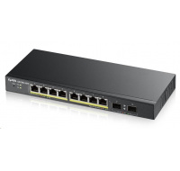 Zyxel GS1900-10HP v2 10-port Desktop Gigabit Web Smart PoE Switch, 8x gigabit PoE RJ45, 2x SFP, 70W PoE budget, fanless