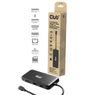 Club3D Dokovací stanice 8v1, USB-C 3.2, 1xHDMI, 1xDP, 2xUSB, 1xmicroSD/SD, 1xUSB-C PD100W, 1xRJ45, černá