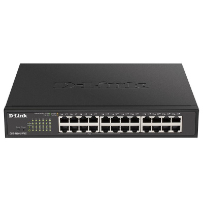 D-Link DGS-1100-24PV2 24-Port PoE Gigabit Smart Managed Switch, 12x PoE, PoE budget 100W, fanless