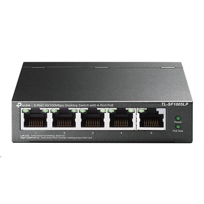 TP-Link switch TL-SF1005LP v3.40 (P/N:1700000439) (5x100Mb/s, 4xPoE, 41W, fanless)