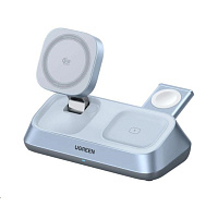 UGREEN magnetická bezdrátová nabíječka 3v1 MagFlow Qi2.2, 25W, MagSafe, stříbrná