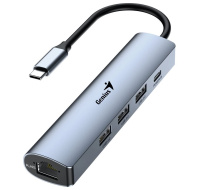 GENIUS hub UH-545, USB-C na 3x USB 3.0 + 15W USB-C + RJ45, šedá