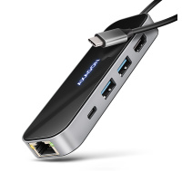 AXAGON HMC-6GLN, USB 5Gbps hub, 2x USB-A, USB-C, HDMI 4k/60Hz, RJ-45 GLAN, PD 100W, kabel USB-C 20cm