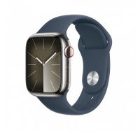 APPLE Watch Series 9 GPS + Cellular 45mm Silver Stainless Steel Case with Storm Blue Sport Band - S/M